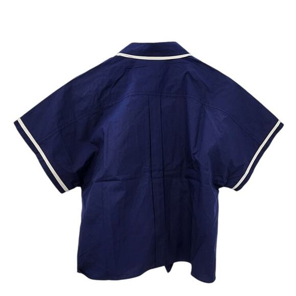 EUC Tuckernuck Navy‎ Blue White Trimmed Connor Blouse Size Medium - Picture 5 of 11